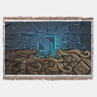 Couverture Circuit imprimé bleu sur bois tribal