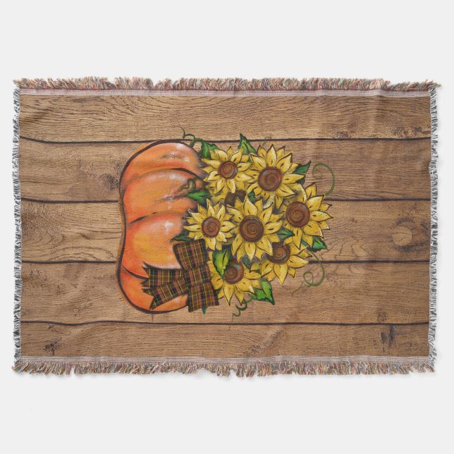 Couverture Citrouille d'automne de chute avec des tournesols (Devant)