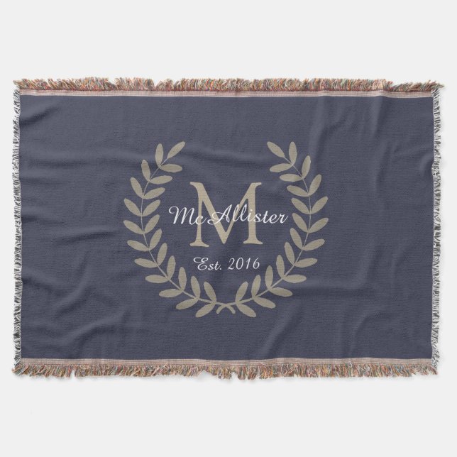 Couverture Classic Taupe Laurels Monogramme + Nom de famille (Devant)