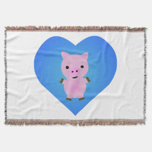 Couverture Cochon adorable avec un cœur bleu en arrière-plan