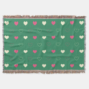 Couverture Cœurs Vibrants sur Fond Vert : Contraste Rose & Cr