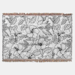 Couverture Colibris et fleurs d'hibiscus b&w
