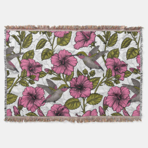Couverture Colibris et fleurs d'hibiscus roses