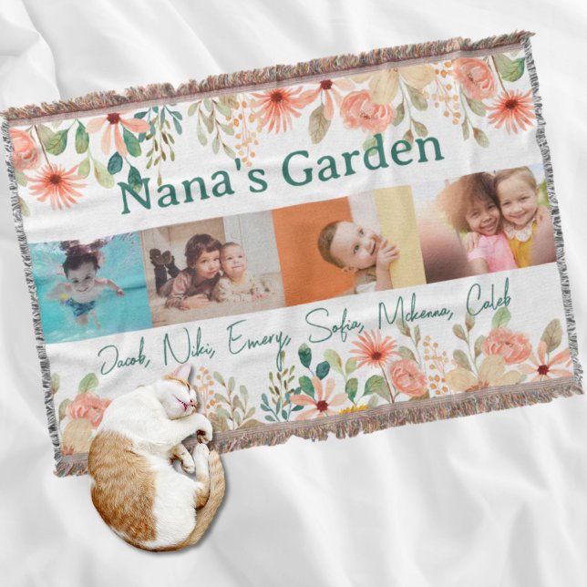 Couverture Collage photo personnalisé Jardin de Nana Grandma (Personalized Photo Collage Nana Grandma's Garden Throw Blanket)