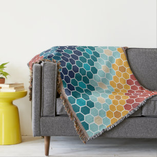 Couverture Coloré Retro Mosaïque Florale Motif Hexagon