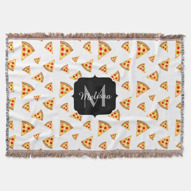 Couverture Cool et fun pizza tranches motif Monogram blanc (Devant)