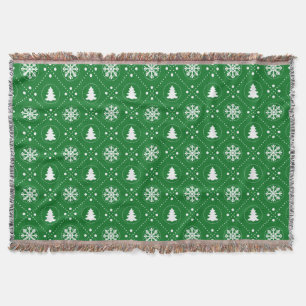 Couverture Cosy Green White Snowflakes Design Arbres de Noël