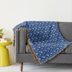 Couverture Cottagecore aquarelle fleurs bleu motif