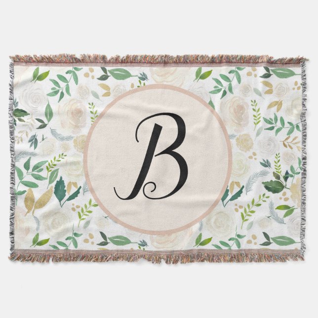 Couverture Couleur d'eau Monogramme vert Ivy Floral (Devant)