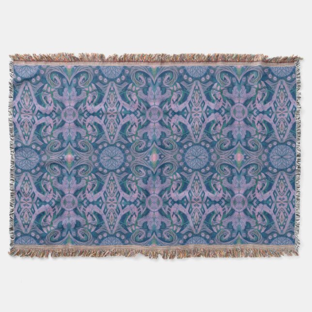 Couverture Courbes & Lotus, lavande motif abstraite et bleu (Devant)