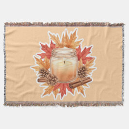 Couverture Cozy Fall Candle with Maple Leaves | Autumn Design