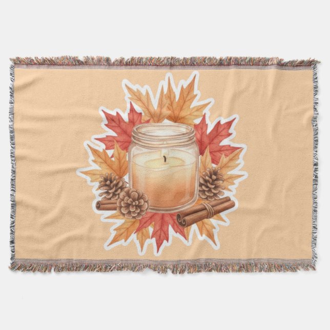 Couverture Cozy Fall Candle with Maple Leaves | Autumn Design (Devant)