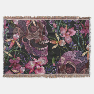 Couverture Crâne brodé : Motif gothique de l'orchidée