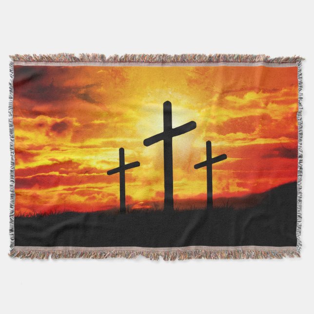 Couverture Croix, Coucher de soleil Silhouettes Peinture-6713 (Devant)