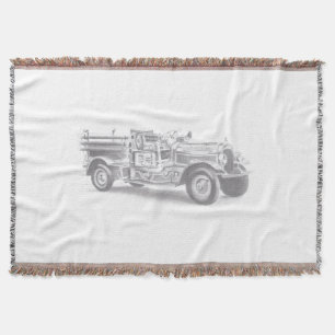 Couverture croquis au crayon de camion de pompiers vintage de