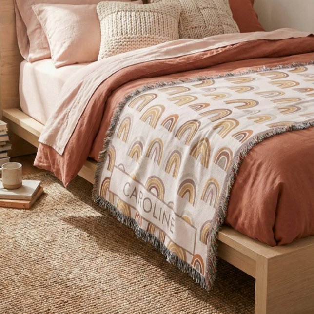 Couverture Custom Boho Desert Rainbow Arch Pattern Taupe (Créateur téléchargé)