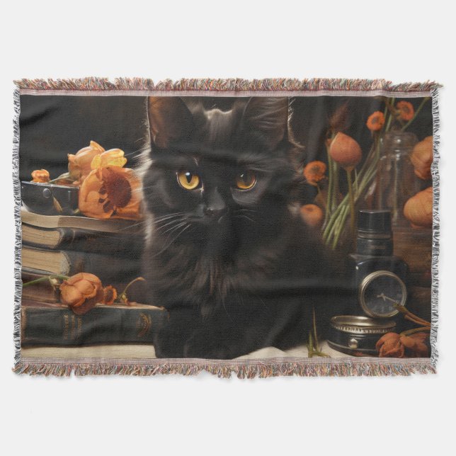 Couverture Cute Chat noir et Fleurs (Devant)