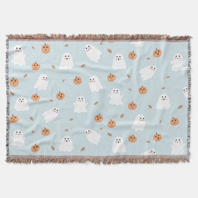 Couverture Cute Fantôme et Citrouille Motif d'Halloween bleu (Devant)