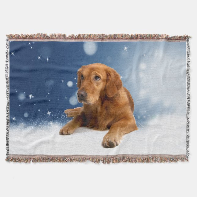 Couverture Cute Golden Retriever Chien assis Étoiles de neige (Devant)