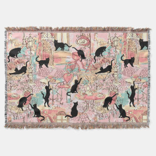 Couverture Cute Moderne Aquarelle Paris Café Motif Chat