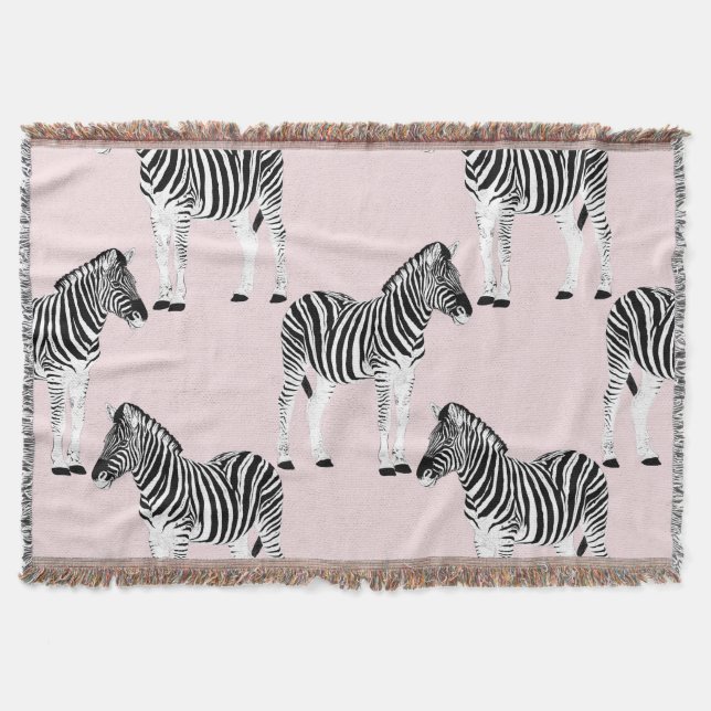 Couverture Cute Noir Blanc Zèbre Animal Rose Design (Devant)