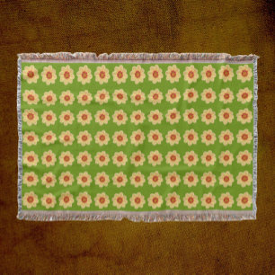 Couverture Dahlia jaune motif floral sur vert