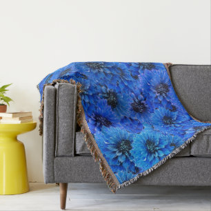 Couverture Dahlias en bleu royal - design floral,