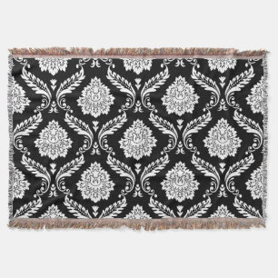 Couverture Damas Rococo Grand Motif Blanc sur Noir