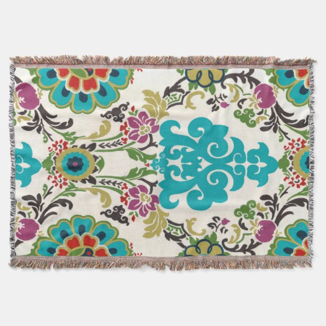 Couverture Damask Floral Patterns Plum Turquoise (Devant)
