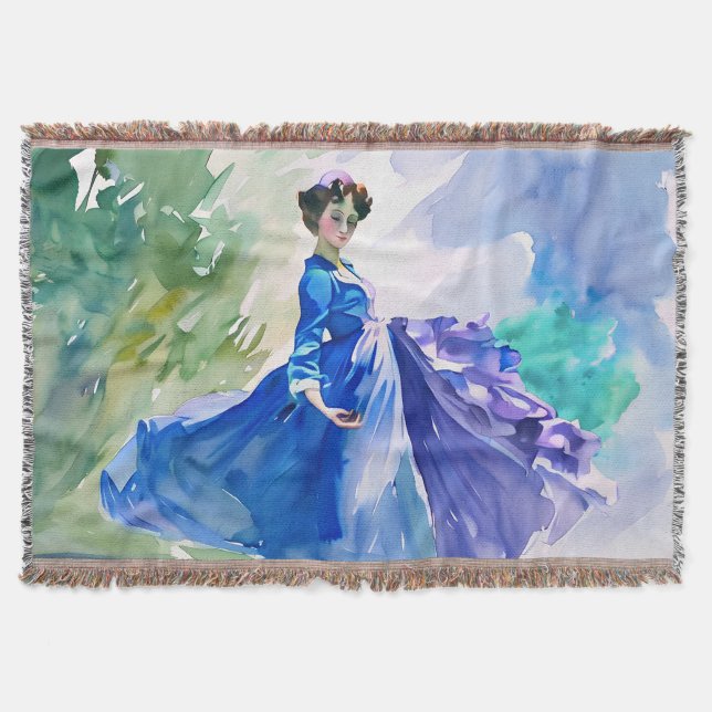 Couverture Dame en Robe Bleue - Peinture aquarelle (Devant)