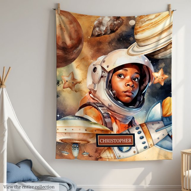 Couverture d'astronaute pour les garçons noirs Cad (Astronaut Blanket for Black Boys Cute Space Gift)