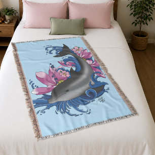 Couverture Dauphins Fleurs de Lotus Cerisiers en Fleurs