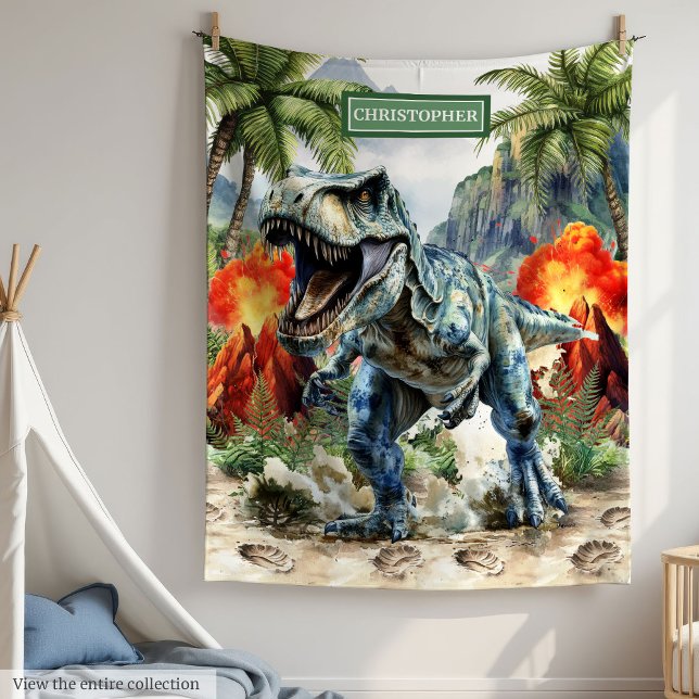 Couverture de dinosaure en colère personnalisée av (Angry Dinosaur Blanket Personalized with Kids Name)