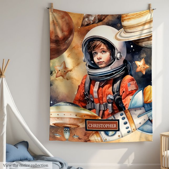 Couverture de galaxie avec astronaute Nom personna (Galaxy Blanket with Astronaut Custom Name for Boys

)