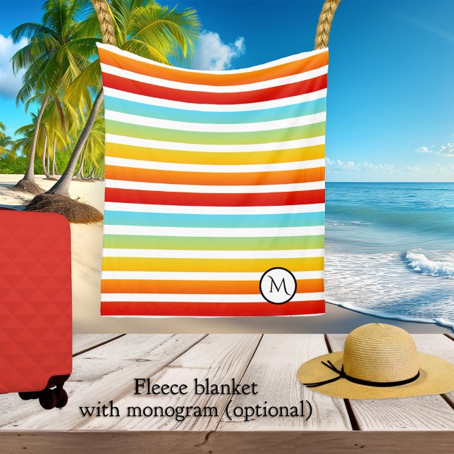 Couverture de la flotte de monogramme à arc-en-cie (Fleece blanket featuring your own monogram on a colorful rainbow striped pattern)