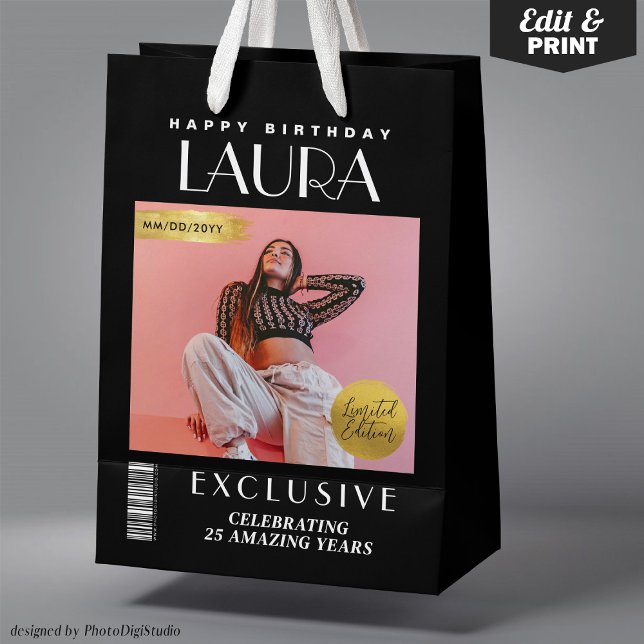Couverture de magazine personnalisée Sac cadeau d' (Custom Magazine Cover Modern Birthday Gift Bag or Favor Bag)