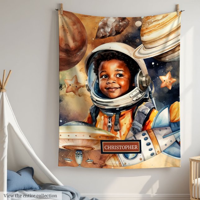 Couverture de navire Rocket Black Skin Boys's Birt (Rocket Ship Blanket Black Skin Boys’ Birthday Gift)