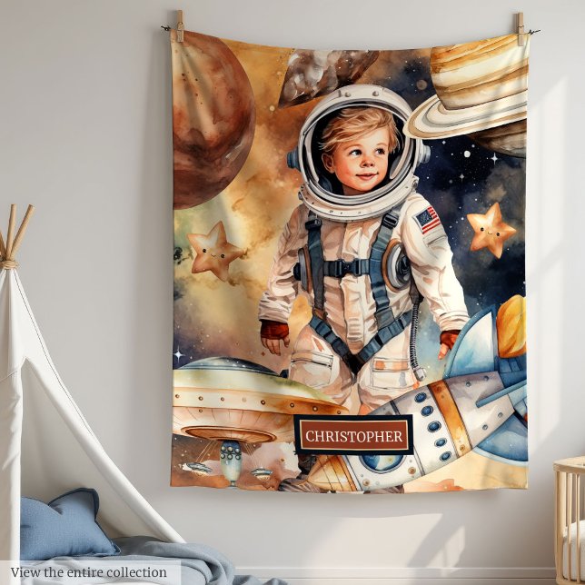 Couverture de nom personnalisé avec étoiles Rocket (Custom Name Blanket with Stars Rocket and Planets

)