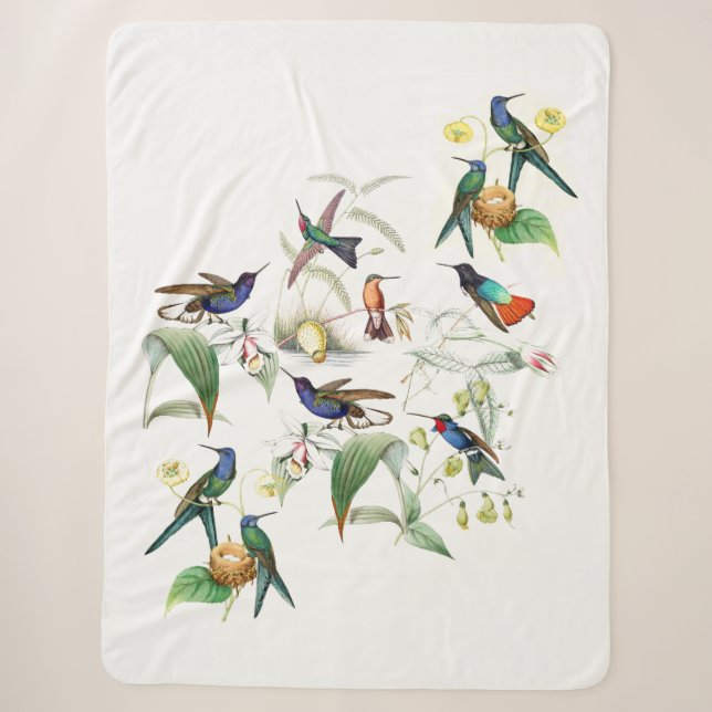Couverture de Sherpa d'animaux de fleurs d'oiseaux (Devant)