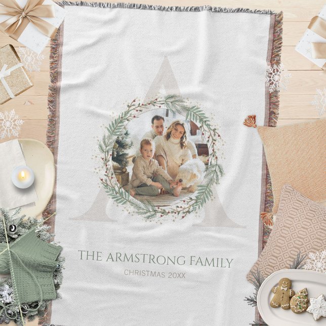 Couverture Deep Sage Wreath Monogram Photo Family Keepsake (Deep Sage Wreath Monogram Photo Family Keepsake Throw Blanket ©Susanne Sachers - Sunny Mind 🌞)