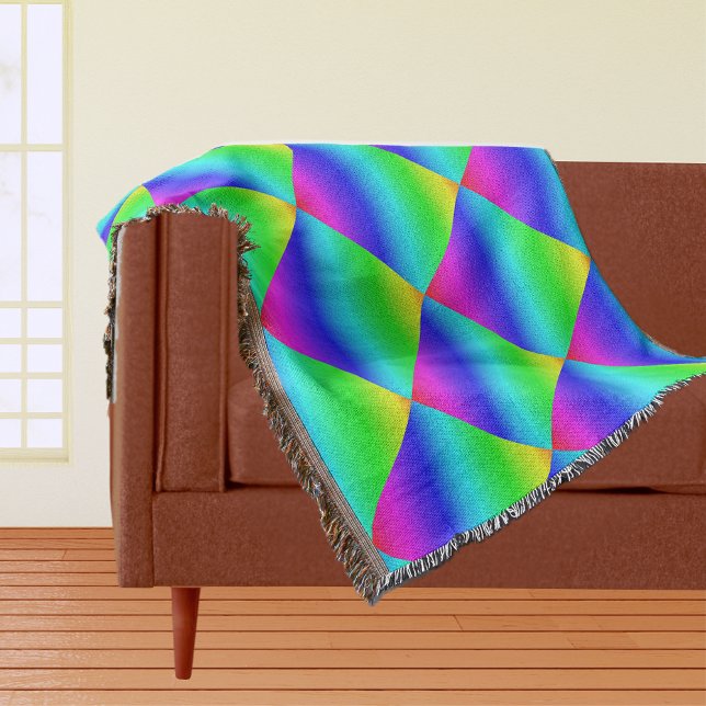 Couverture Diagonale arc-en-ciel bleu à vert (Diagonal Rainbow Gradient Blue to Green Throw Blanket)