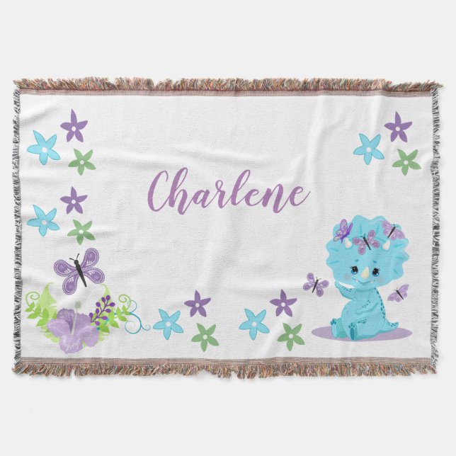 Couverture Dinosaure floral personnalisé pour bébé (Devant)