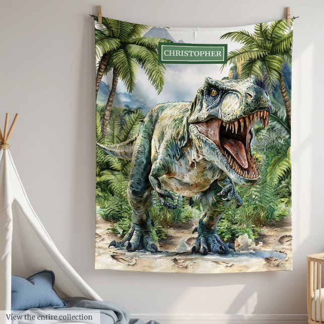 Couverture Dinosaure Wild Nom personnalisé (Wild Dinosaur Blanket Personalized with Custom Name)