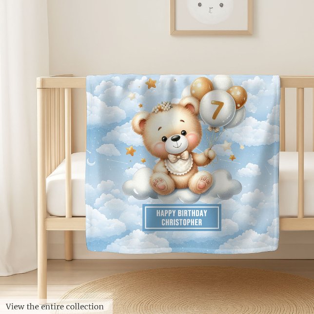 Couverture d'ours en peluche pour le garçon de 7e  (Monogram teddy bear blanket for 7th birthday boy)