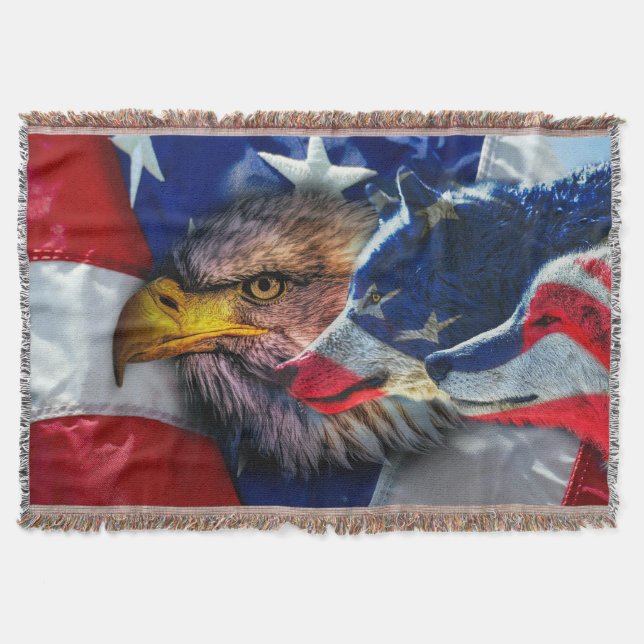 Couverture Drapeau américain de loup d'aigle chauve Patriotiq (Devant)