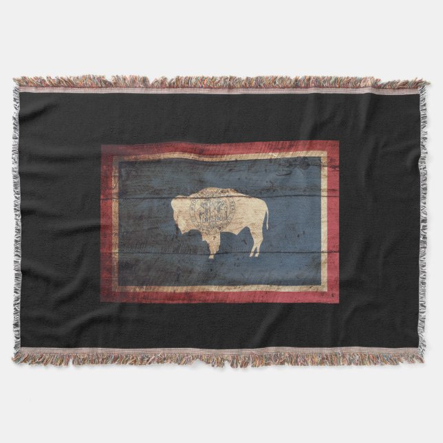 Couverture Drapeau d'état du Wyoming sur le vieux grain en (Devant)