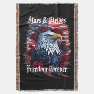 Couverture Drapeau USA Aigle chauve & Roses Étoiles et Rayure