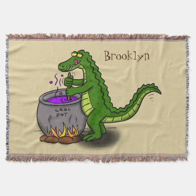 Couverture Drôle alligator vert cuisine dessin animé (Devant)