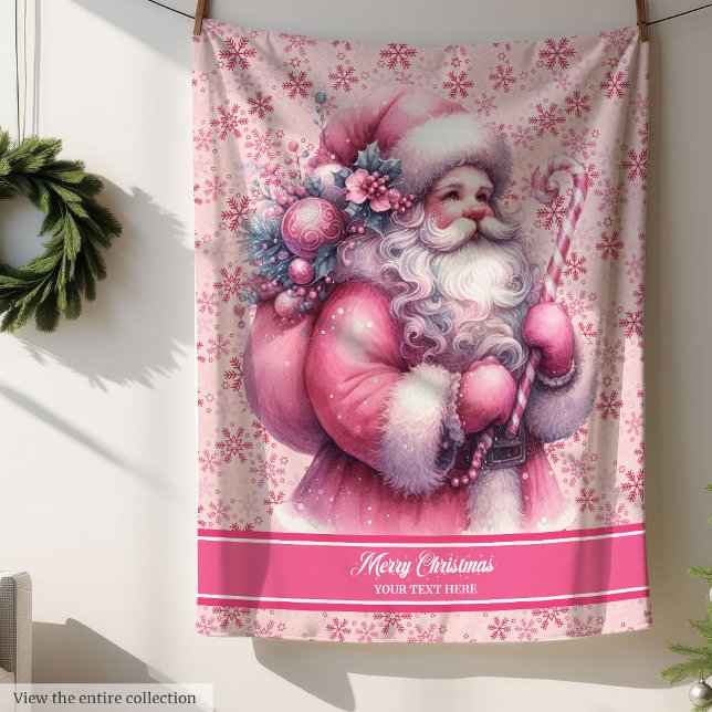 Couverture du Père Noël rose pour les filles Nom p (Pink Santa Claus Blanket for Girls Custom Name)