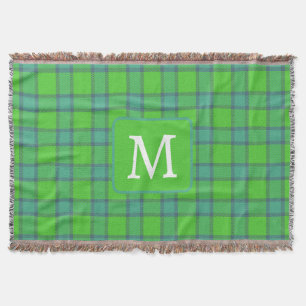Couverture Écossais vert & carreaux tartan bleu monogramme